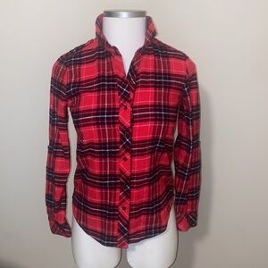 Women’s medium Market & Spruce long sleeved flannel. Red, black, and white.